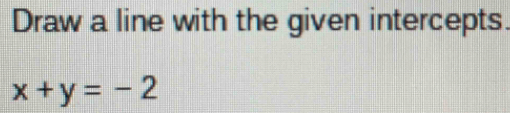 Draw a line with the given intercepts.
x+y=-2