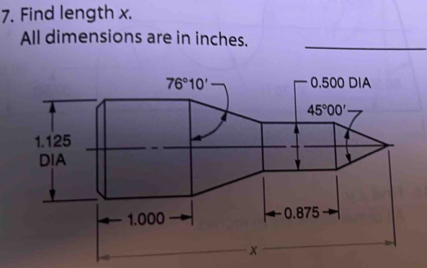 Find length x.
_
All dimensions are in inches.