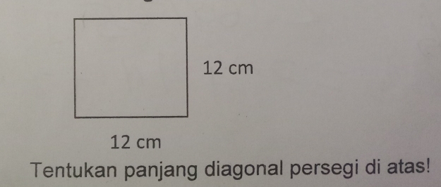 Tentukan panjang diagonal persegi di atas!