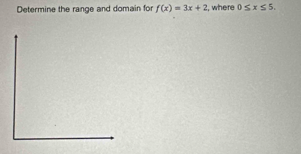 Determine the range and domain for f(x)=3x+2 , where 0≤ x≤ 5.