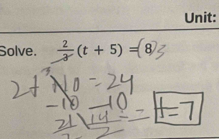 Solve. ÷(t + 5) = ⑧