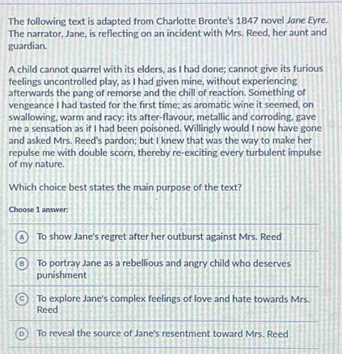 Solved: The following text is adapted from Charlotte Bronte's 1847 ...