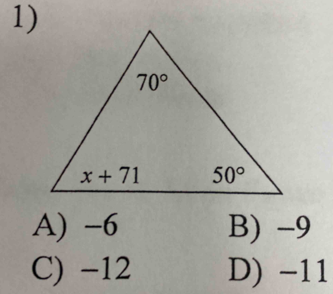 A) -6
C) -12 D) -11