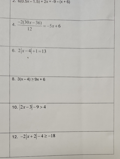 ∠. 6(0.5x-1.5)+2x=-9-(x+6)