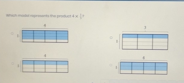 Which model represents the product 4*  1/3  2
4
3
1
1
4
1