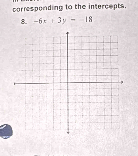 corresponding to the intercepts. 
8. -6x+3y=-18