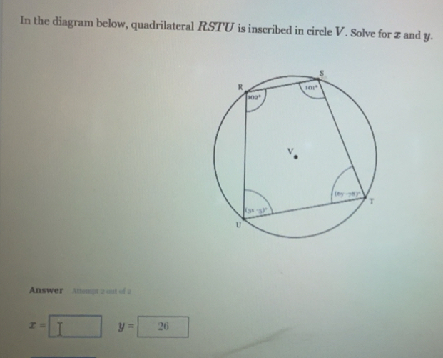 Solved: In the diagram below, quadrilateral RSTU is inscribed in circle ...