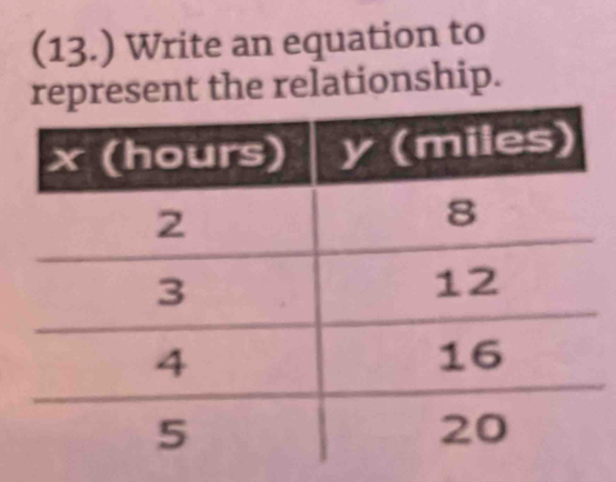 (13.) Write an equation to 
he relationship.