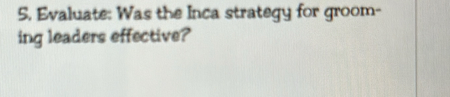 Evaluate: Was the Inca strategy for groom- 
ing leaders effective?