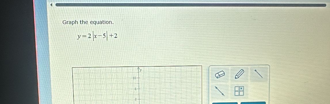 Graph the equation.
y=2|x-5|+2