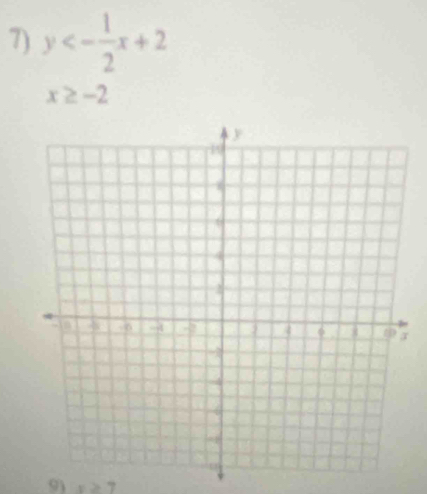 y<- 1/2 x+2
x≥ -2
9) x≥ 7