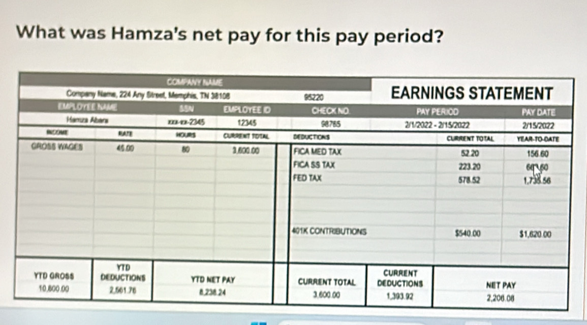 What was Hamza's net pay for this pay period?