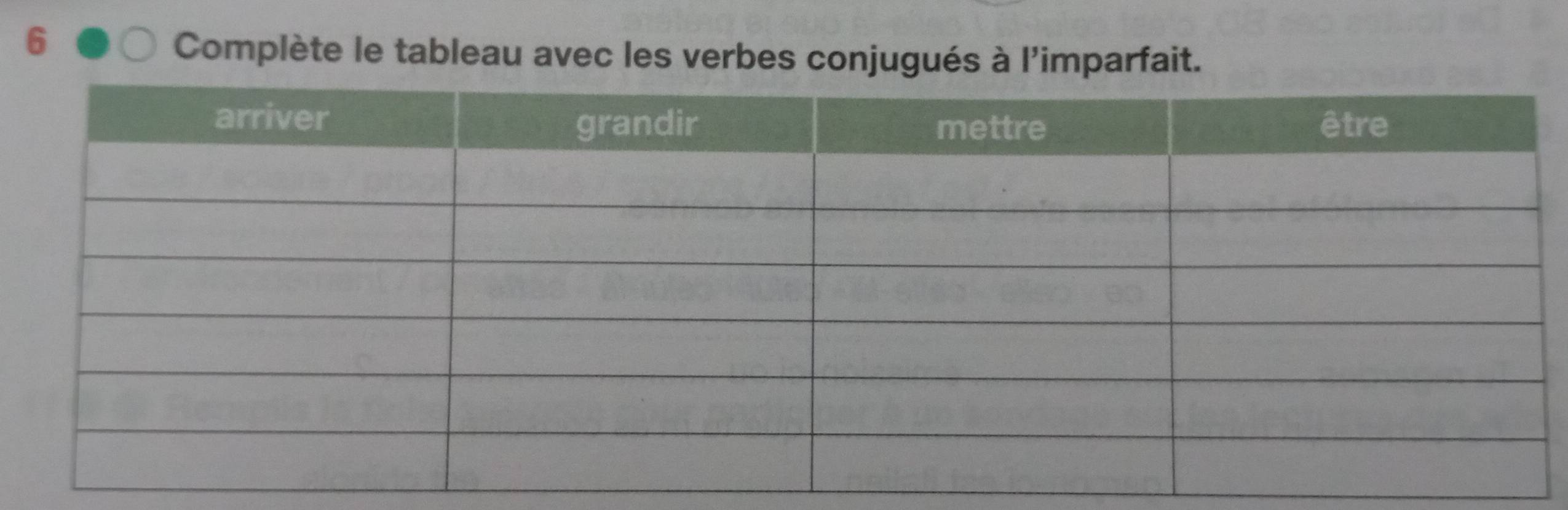 Complète le tableau avec les verbes conjugués à l'imparfait.