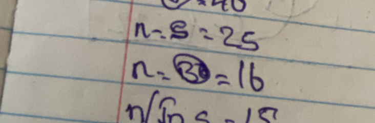 6=40
n=s=25
n=boxed 30=16
sqrt(ln c-15)