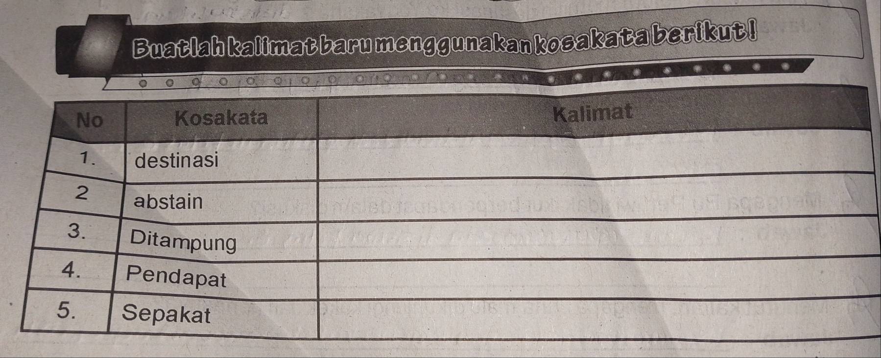 Buatlah kalimat baru menggunakan kosakata berikut!