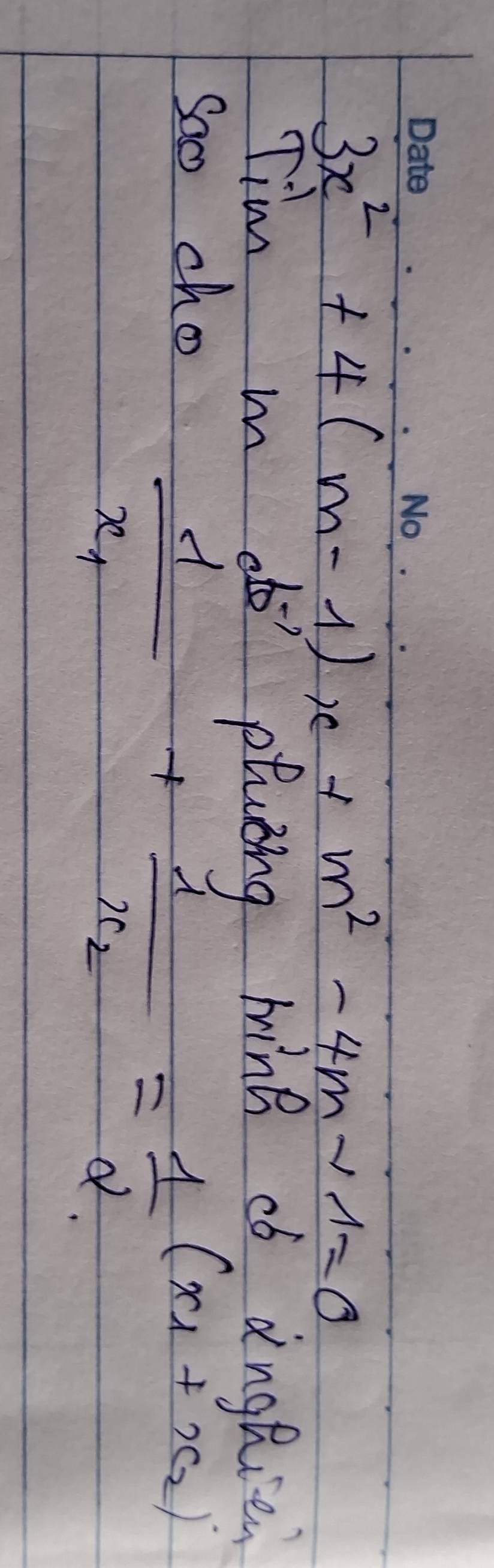 3x^2+4(m-1)x+m^2-4m-1=0
Tim m plaing wing db anghie 
as 
Sao cho
frac 1x_1+frac 1x_2= 1/2 (x_1+x_2)