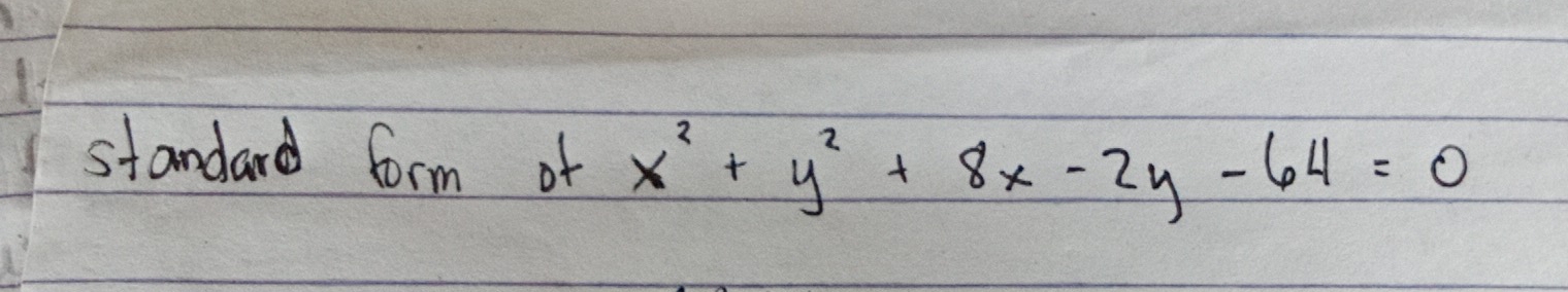 standard form of x^2+y^2+8x-2y-64=0