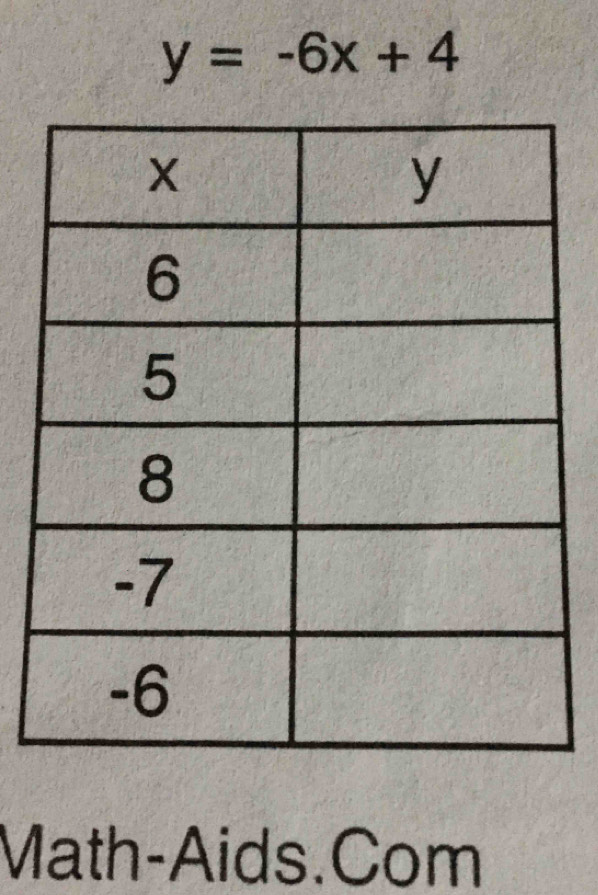 y=-6x+4
Math-Aids.Com