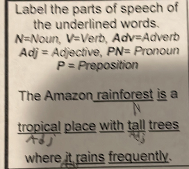 Solved: Label the parts of speech of the underlined words. N=Noun, V ...