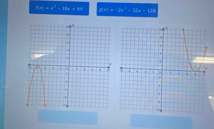 f(x)=x^2-16x+64 g(x)=-2x^2-32x-128