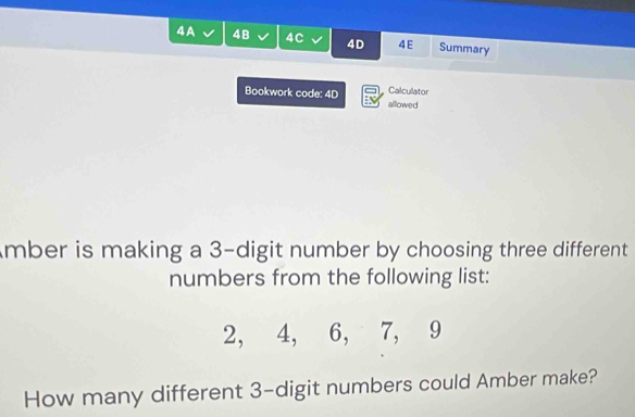 Solved: 4A 4B 4C 4D 4E Summary Bookwork code: 4D allowed Calculator ...