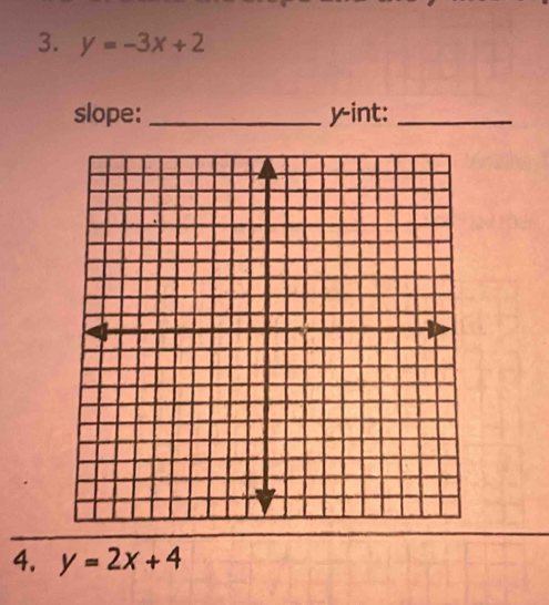 y=-3x+2
slope: _yint:_
4. y=2x+4