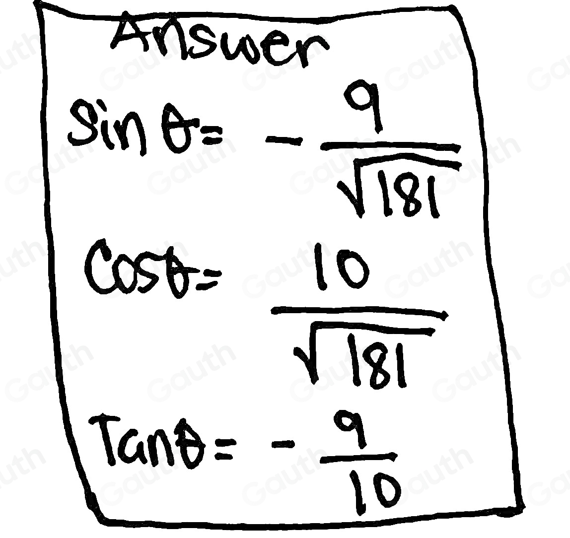Solved: If the point (10,-9) is on the terminal side of the angle θ in ...
