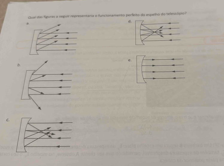 Qual das figuras a seguir representaria o funcionamento perfeito do espelho do telescópio? 
e. 
C.