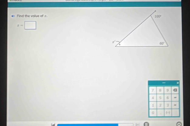 Find the value of z.
z=
7 B 9
4 5 6
1 2 3
0