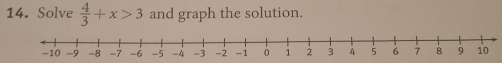 Solve  4/3 +x>3 and graph the solution.