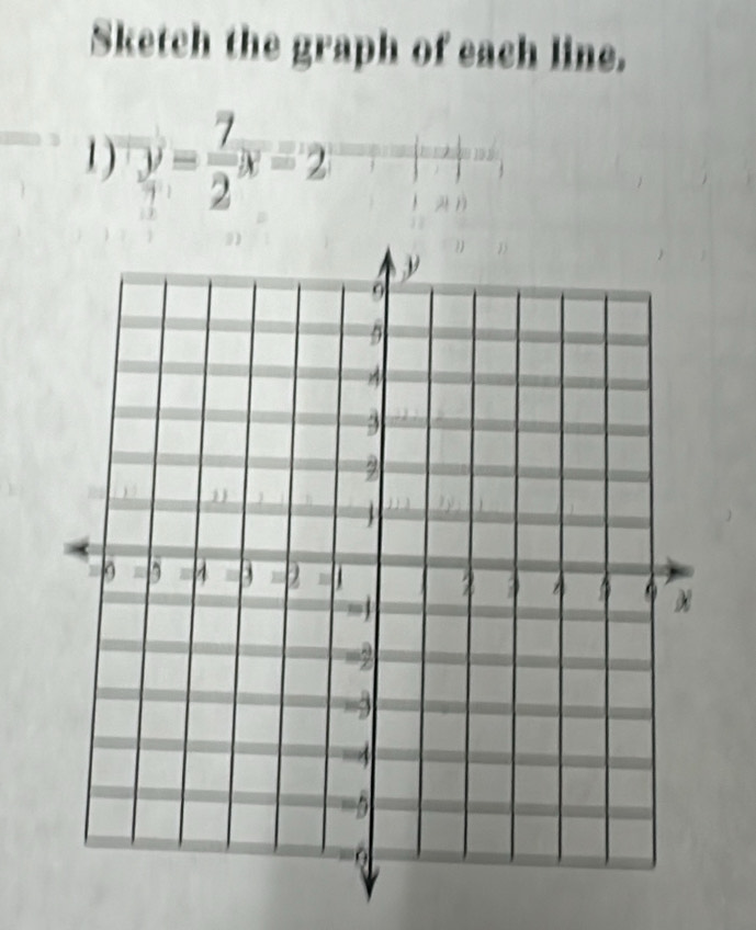 Sketch the graph of each line. 
1 ) y= 7/2 x-2