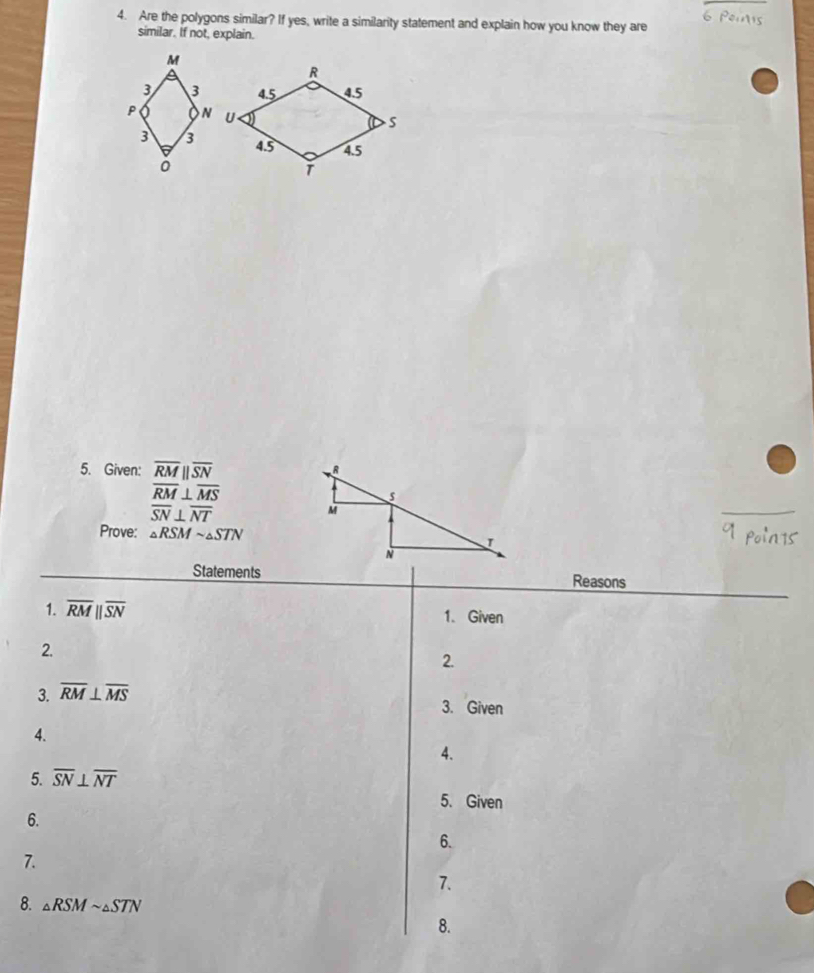 Solved: Are the polygons similar? If yes, write a similarity statement ...