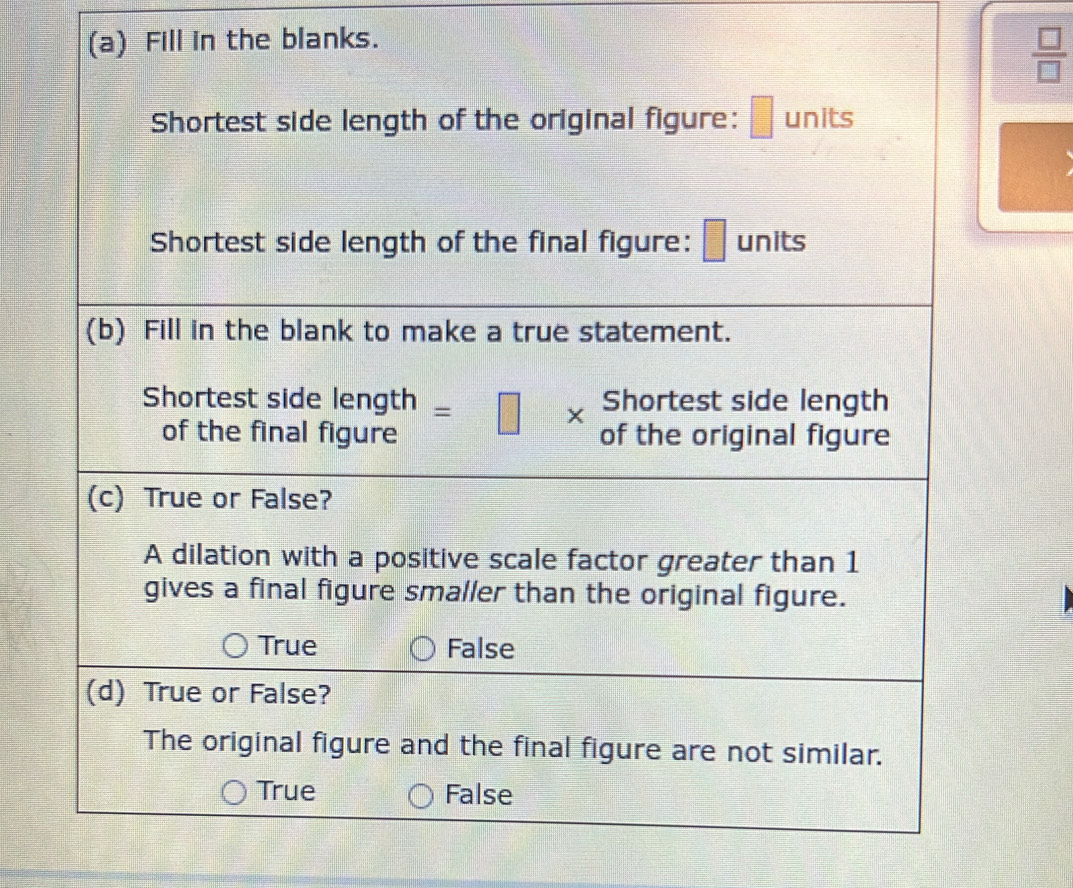 Fill in the blanks.
 □ /□  