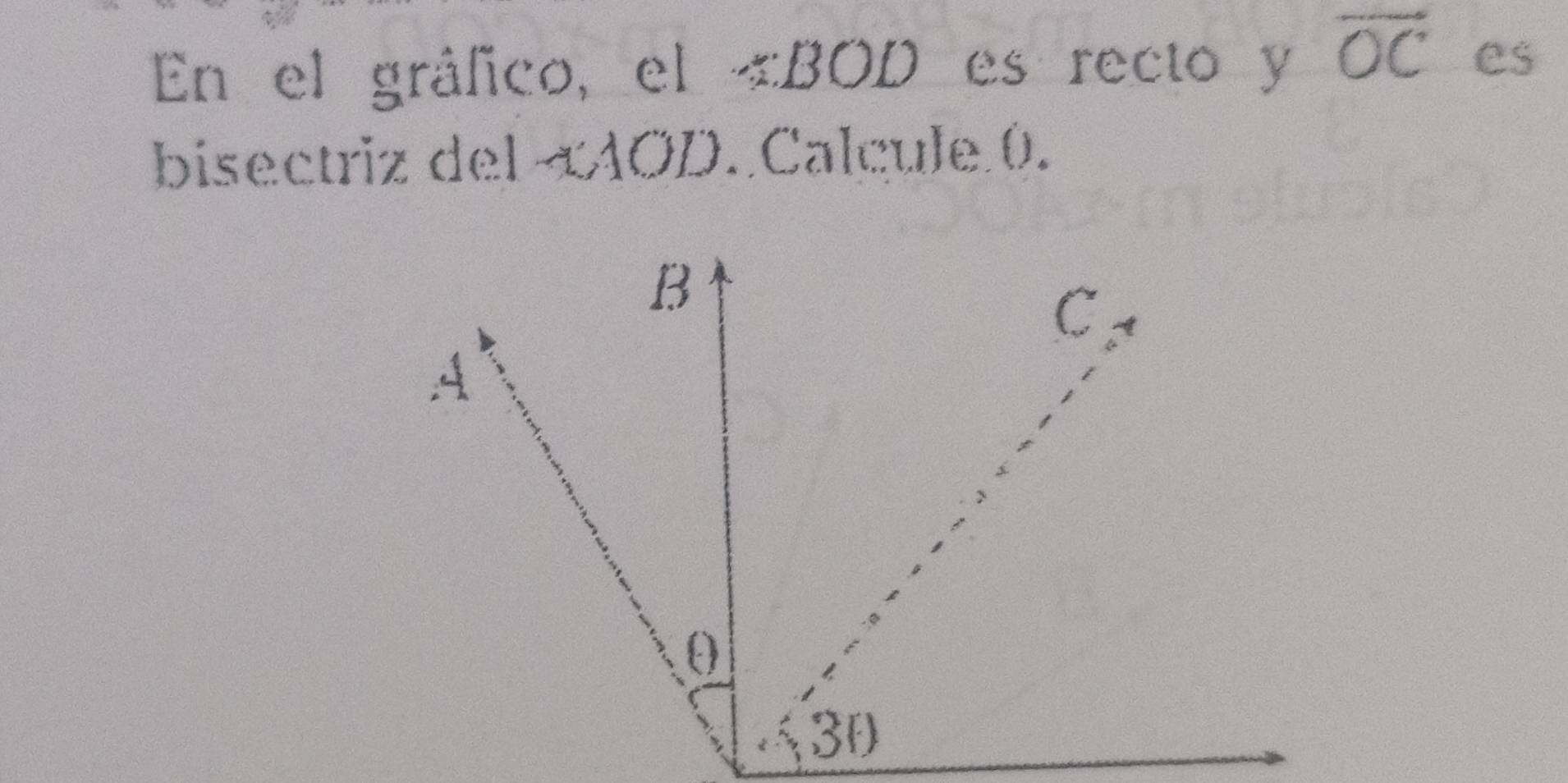 En el gráfico, el « BOD es recto y overline OC es 
bisectriz del cAOD. Calcule 0.