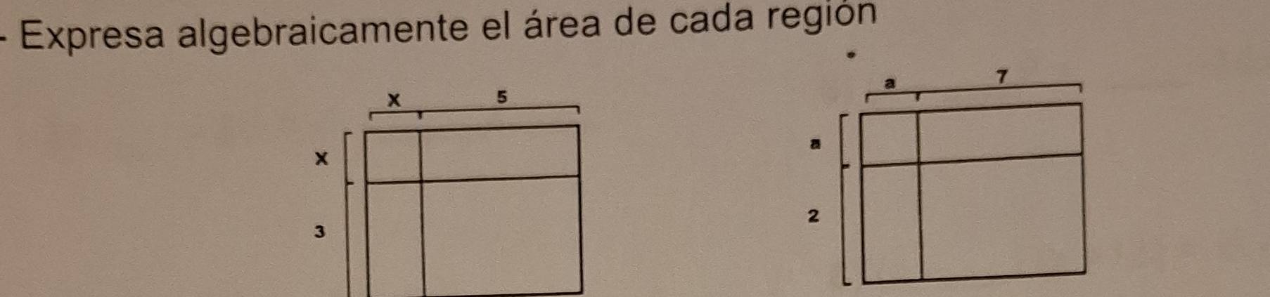 Expresa algebraicamente el área de cada región