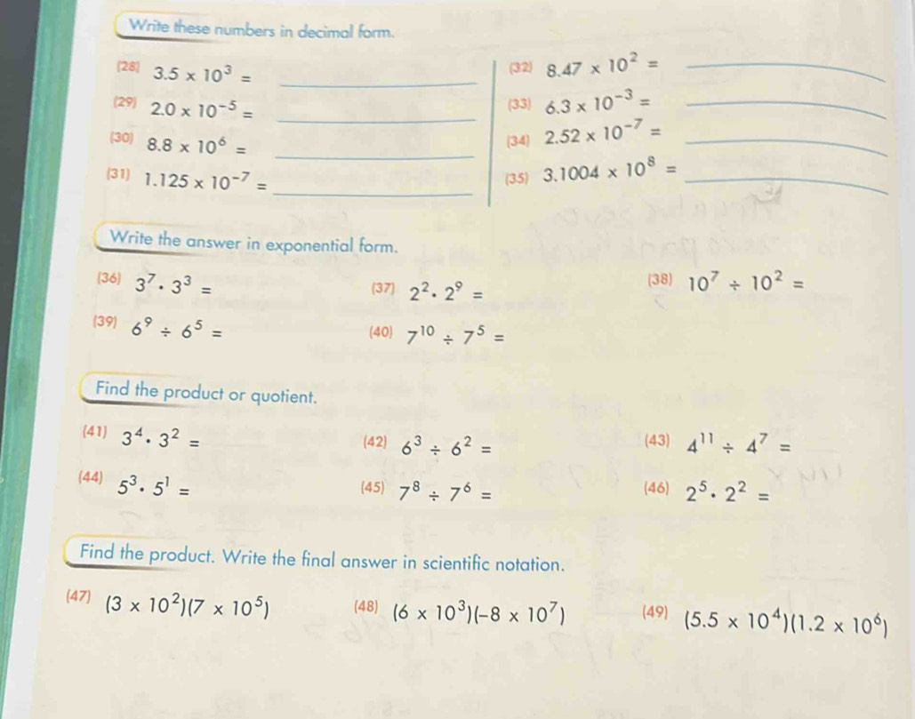 Solved: Write these numbers in decimal form. (28) 3.5* 10^3= _ (32) 8. ...