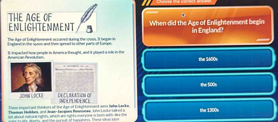 Solved: Choose the correct answer. THE AGE OF *******= ENLIGHTENMENT ...