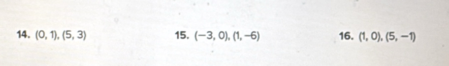 (0,1),(5,3) 15. (-3,0), (1,-6) 16. (1,0),(5,-1)