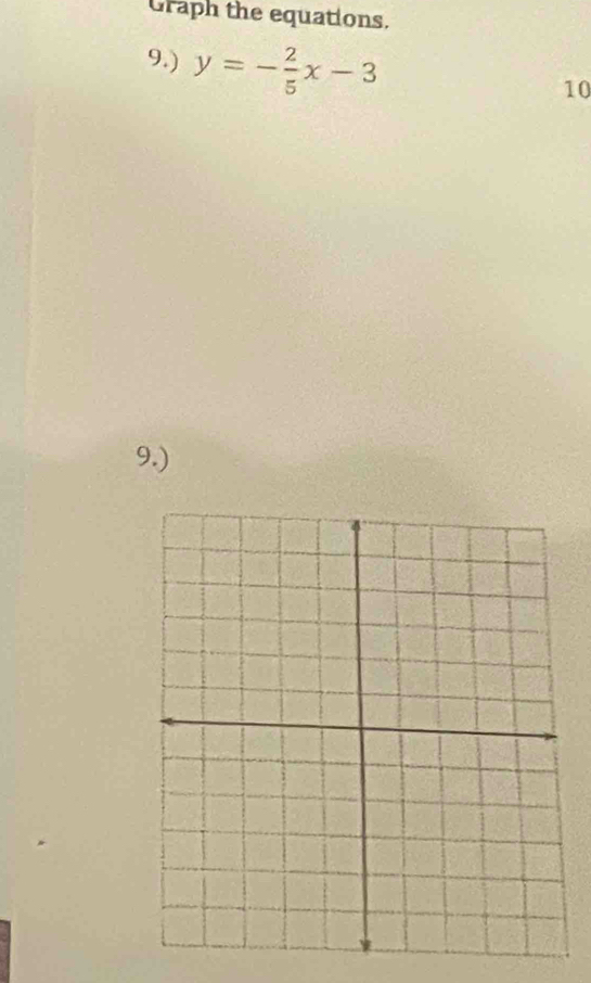 Graph the equations. 
9.) y=- 2/5 x-3
10 
9.)