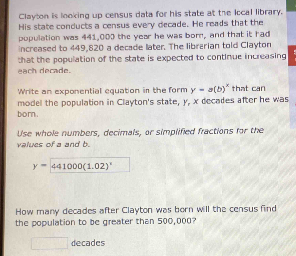 Solved: Clayton is looking up census data for his state at the local ...
