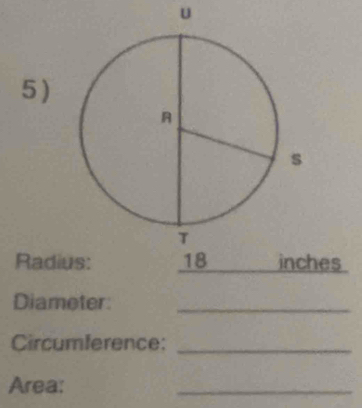 Radihes 
Diameter:_ 
Circumference:_ 
Area: 
_