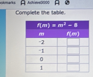 okmarks A Achieve3000
Complete the table.