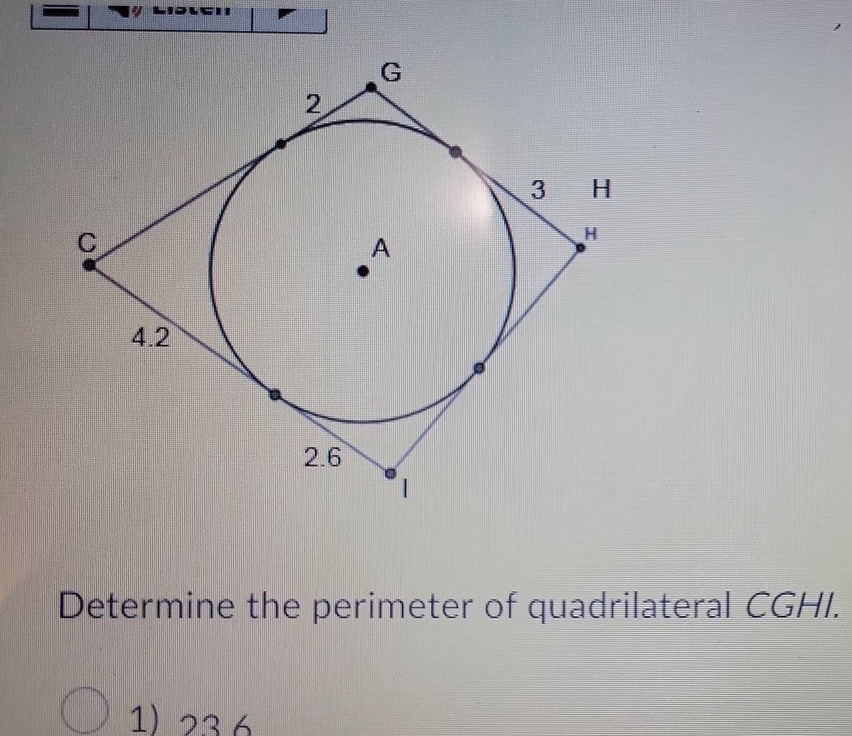 Determine the perimeter of quadrilateral CGHI.
1) 23 6