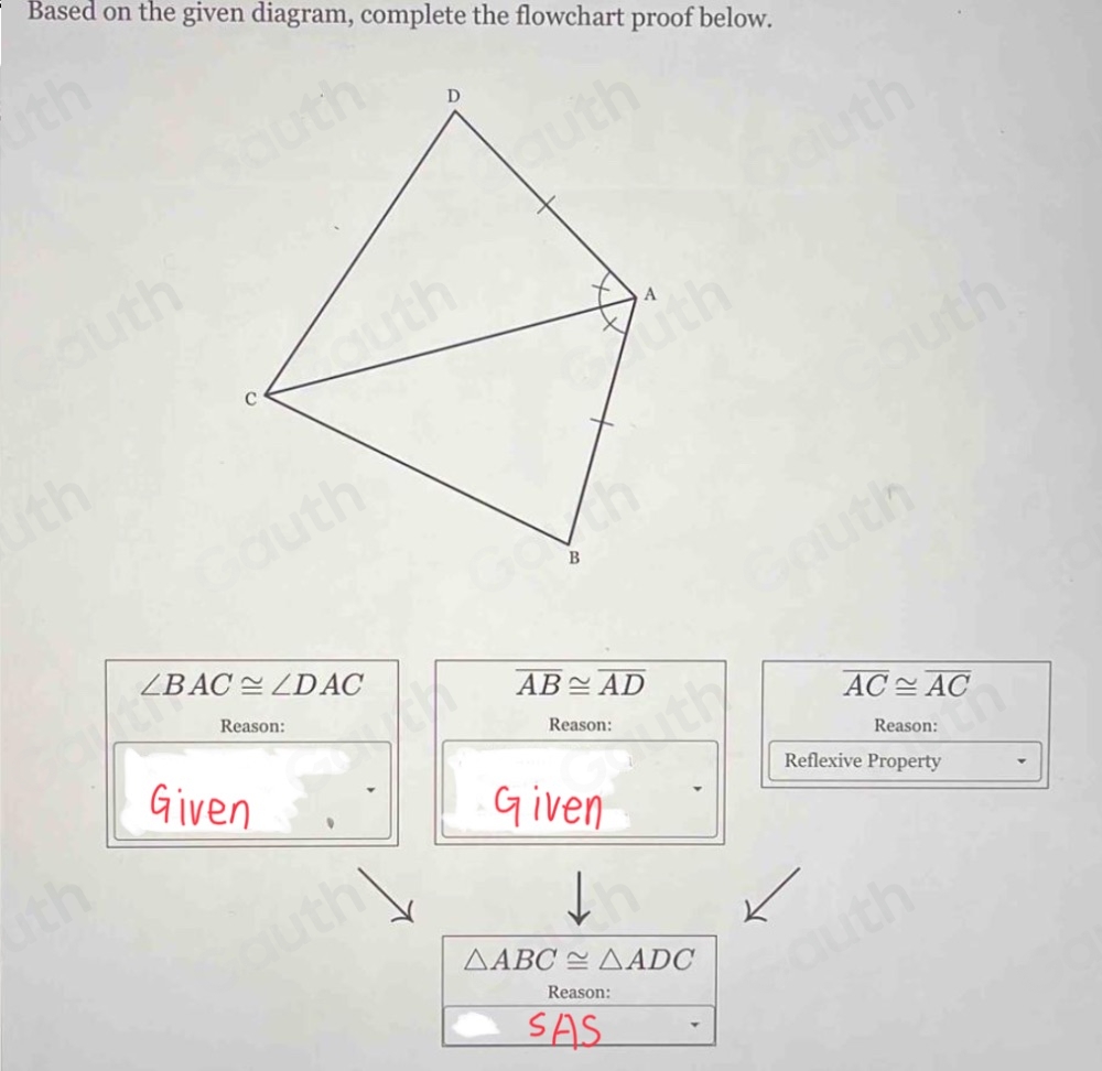Solved: Based on the given diagram, complete the flowchart proof below ...