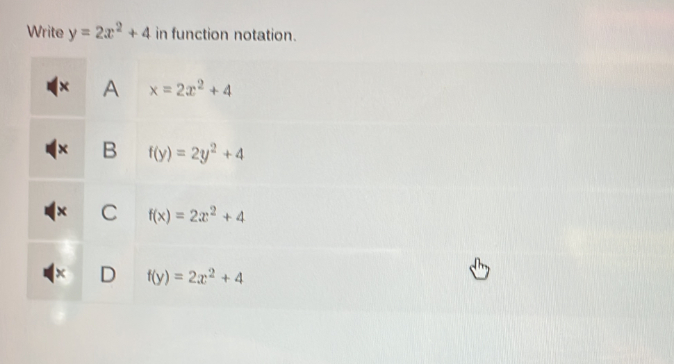 Write y=2x^2+4 in function notation.