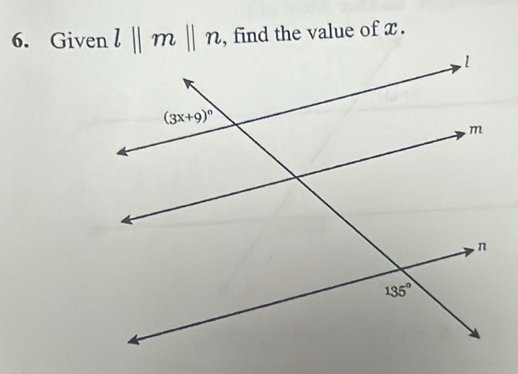 Given l||m||n , find the value of x .