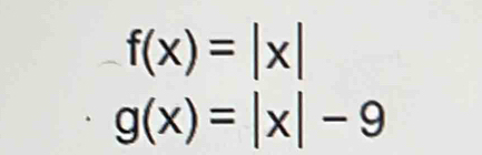 f(x)=|x|
g(x)=|x|-9