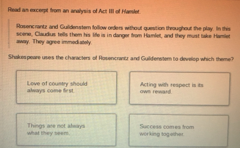 Solved: Read an excerpt from an analysis of Act III of Hamlet ...