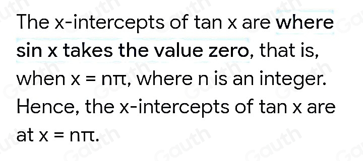 Solved: Select all that are x-intercepts of the tangent graph. π /4 π ...