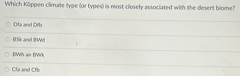 Solved: Which Köppen climate type (or types) is most closely associated ...